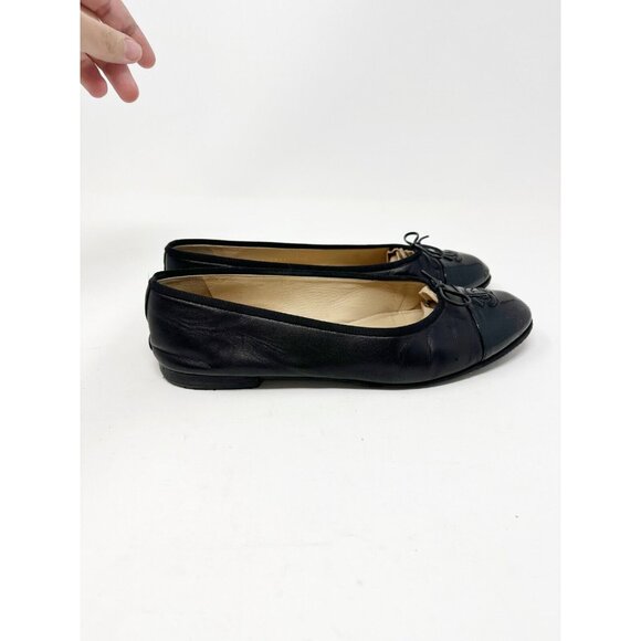 Chanel Womens Lambskin & Patent Calfskin Ballet Flats Slip On Black Size 41 - Picture 8 of 11